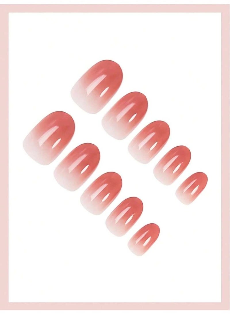 أظافر تركيب أظافر صناعية قصيرة 24 قطعة – تدرج فرنسي أحمر لامع مع ملصقات لاصقة ومبرد صغير - Image 3